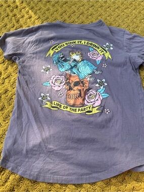 DK "Life Of The Party" Skeleton Floral Beer Pong T Shirt 100% Cotton Women's M